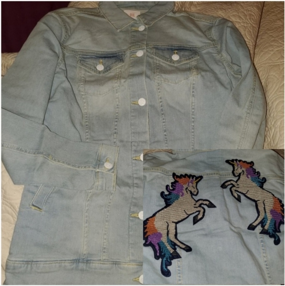 NWT Small LULAROE Jaxon denim JACKET unicorn